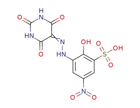 Molecular Structure of 1389396-43-3 (2-hydroxy-5-nitro-3-(2-(2,4,6-trioxotetrahydro-pyrimidin-5(2H)-ylidene)hydrazinyl)benzene sulfonic acid)