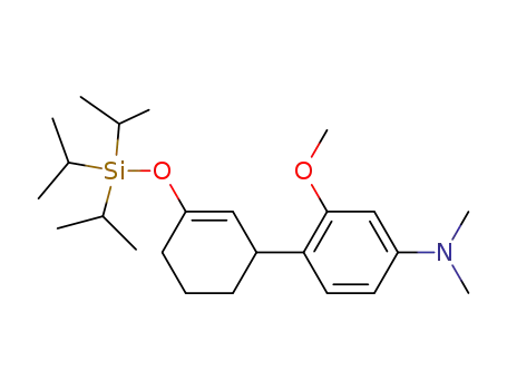 Molecular Structure of 140677-66-3 (Benzenamine,
3-methoxy-N,N-dimethyl-4-[3-[[tris(1-methylethyl)silyl]oxy]-2-cyclohexen-
1-yl]-)