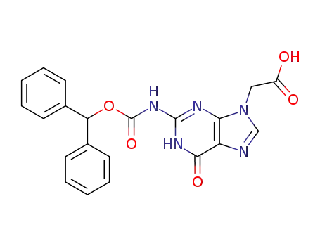 Molecular Structure of 169287-79-0 ((2-BENZHYDRYLOXYCARBONYLAMINO-6-OXO-1,6-DIHYDRO-PURIN-9-YL)-ACETIC ACID)