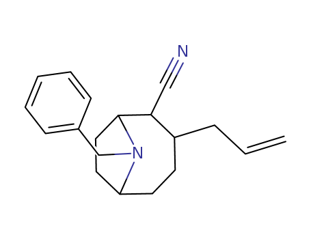 Molecular Structure of 105282-64-2 (9-Azabicyclo[4.2.1]nonane-2-carbonitrile,
9-(phenylmethyl)-3-(2-propenyl)-)