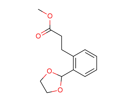 Molecular Structure of 142483-73-6 (Benzenepropanoic acid, 2-(1,3-dioxolan-2-yl)-, methyl ester)