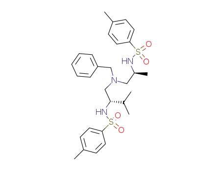 Molecular Structure of 462119-75-1 (Benzenesulfonamide,
4-methyl-N-[(1S)-1-methyl-2-[[(2S)-3-methyl-2-[[(4-methylphenyl)sulfonyl]
amino]butyl](phenylmethyl)amino]ethyl]-)