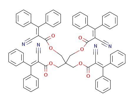 178671-58-4,2-Propenoic acid, 2-cyano-3,3-diphenyl-, 2,2-bis(2-cyano-1-oxo-3,3-diphenyl-2-propenyl)oxymethyl-1,3-propanediyl ester,2-Propenoic acid, 2-cyano-3,3-diphenyl-,2,2-bis[[(2-cyano-1-oxo-3,3-diphenyl-2-propenyl)oxy]methyl]-1,3-propanediylester (9CI);Pentaerythritol tetrakis(2-cyano-3,3-diphenylacrylate);Uvinul 3030;1,3-Bis-[(2'-cyano-3',3'-diphenylacryloyl)oxy]-2,2-bis-[[(2'-cyano-3',3'-diphenylacryloyl)oxy]methyl]propane;