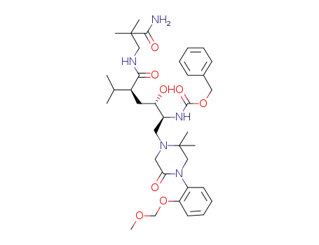 Molecular Structure of 1000047-29-9 ({(1S,2S,4S)-4-(2-carbamoyl-2-methylpropylcarbamoyl)-2-hydroxy-1-[4-(2-methoxymethoxyphenyl)-2,2-dimethyl-5-oxopiperazin-1-ylmethyl]-5-methylhexyl}carbamic acid benzyl ester)