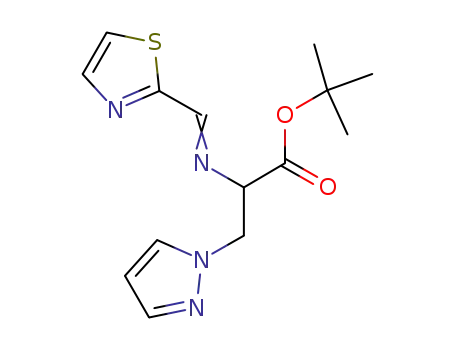 Molecular Structure of 885264-31-3 (2-[[N-(1,3-thiazol-2-yl)methylene]amino]-3-(1H-pyrazol-1-yl)propanoic acid tert-butyl ester)
