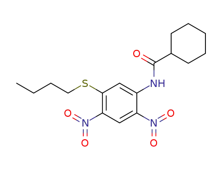 Molecular Structure of 1448876-49-0 (1-(cyclohexanecarboxamido)-5-(butylthio)-2,4-dinitrobenzene)