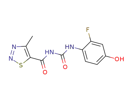 Molecular Structure of 1417340-65-8 (1-(2-fluoro-4-hydroxyphenyl)-3-[(4-methyl-1,2,3-thiadiazol-5-yl)carbonyl]urea)