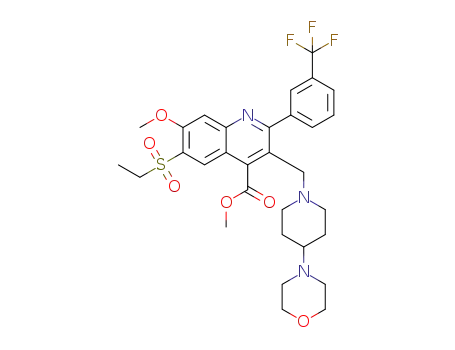 Molecular Structure of 1335116-59-0 (methyl 6-(ethylsulfonyl)-7-(methyloxy)-3-{[4-(4-morpholinyl)-1-piperidinyl]methyl}-2-[3-(trifluoromethyl)phenyl]-4-quinolinecarboxylate)