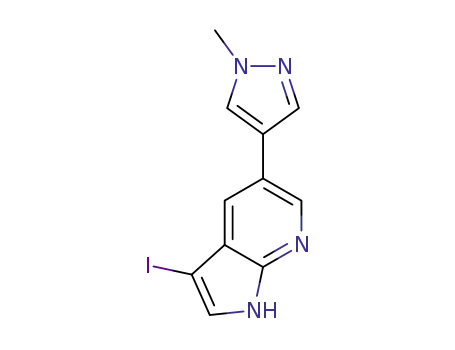 Molecular Structure of 1093676-98-2 (1H-Pyrrolo[2,3-b]pyridine, 3-iodo-5-(1-methyl-1H-pyrazol-4-yl)-)