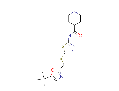 345627-80-7,N-[5-[(5-tert-butyl-1,3-oxazol-2-yl)methylsulfanyl]-1,3-thiazol-2-yl]piperidine-4-carboxamide,N-[5-[[(5-tert-Butyloxazol-2-yl)methyl]thio]thiazol-2-yl]piperidine-4-carboxamide;N-[5-[[[5-(1,1-Dimethylethyl)-2-oxazolyl]methyl]thio]-2-thiazolyl]-4-piperidinecarboxamide;SNS 032;