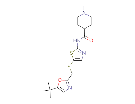 Molecular Structure of 345627-80-7 (N-[5-[(5-tert-butyl-1,3-oxazol-2-yl)methylsulfanyl]-1,3-thiazol-2-yl]piperidine-4-carboxamide)