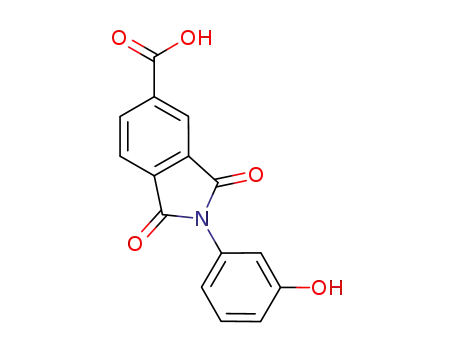 Molecular Structure of 82811-05-0 (2-(3-HYDROXY-PHENYL)-1,3-DIOXO-2,3-DIHYDRO-1H-ISOINDOLE-5-CARBOXYLIC ACID)