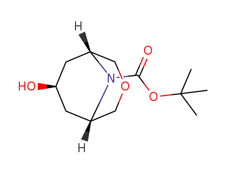 Molecular Structure of 652148-14-6 (3-Oxa-9-azabicyclo[3.3.1]nonane-9-carboxylic acid, 7-hydroxy-,
1,1-dimethylethyl ester, (7-exo)-)