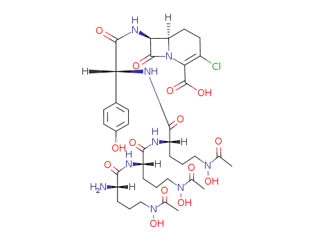 124620-50-4,7-((N(5)acetyl-N(5)-hydroxyornithyl-N(5)acetyl-N(5)hydroxyornithyl-N(5)-acetyl-N(5)-hydroxyornithyl-4-hydroxyphenylglycyl)amino)-3-chloro-1-carba-3-cephem-4-carboxylic acid,Glycinamide,N5-acetyl-N5-hydroxy-L-ornithyl-N5-acetyl-N5-hydroxy-L-ornithyl-N5-acetyl-N5-hydroxy-L-ornithyl-N-(2-carboxy-3-chloro-8-oxo-1-azabicyclo[4.2.0]oct-2-en-7-yl)-D-2-(4-hydroxyphenyl)-,(6R-trans)-; 1-Azabicyclo[4.2.0]octane, glycinamide deriv.; EKD 3-88