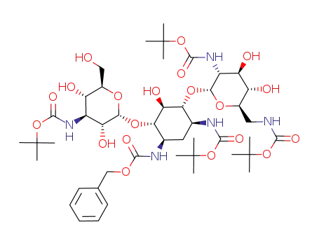 Molecular Structure of 132260-13-0 (1-N-<(benzyloxy)carbonyl>-3,2',6',3''-tetrakis-N-(tert-butoxycarbonyl)kanamycin B)