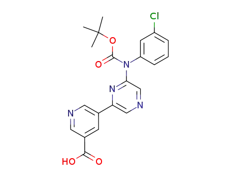 Molecular Structure of 405939-83-5 (3-Pyridinecarboxylic acid,
5-[6-[(3-chlorophenyl)[(1,1-dimethylethoxy)carbonyl]amino]pyrazinyl]-)