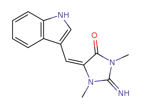 Molecular Structure of 63153-56-0 (2-Imino-5-(1H-indol-3-ylmethylene)-1,3-dimethylimidazolidin-4-one)