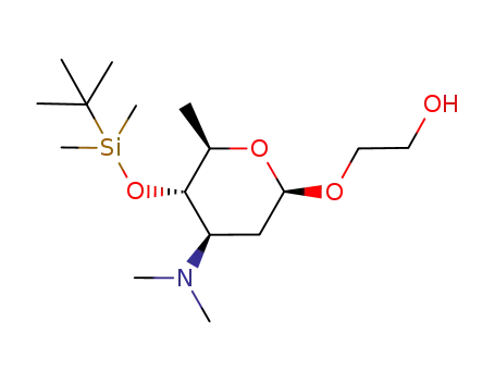 Molecular Structure of 258857-74-8 (2-hydroxyethyl 4-O-tert-butyldimethylsilyl-3-(N,N-dimethylamino)-2,3,6-trideoxy-β-D-arabinohexopyranoside)
