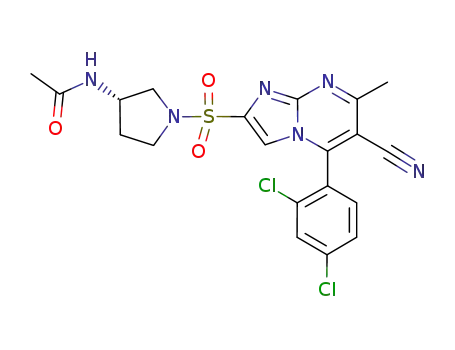 Molecular Structure of 896459-68-0 ((S)-N-(1-(6-cyano-5-(2,4-dichlorophenyl)-7-methylimidazo[1,2-a]pyrimidin-2-ylsulfonyl)pyrrolidin-3-yl)acetamide)