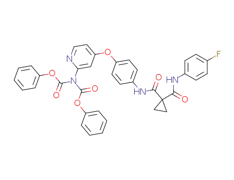 Molecular Structure of 928038-19-1 ([4-(4-{[1-(4-fluorophenylcarbamoyl)cyclopropanecarbonyl]amino}phenoxy)pyridin-2-yl]-N-(phenoxycarbonyl)carbamic acid phenyl ester)