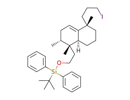 Molecular Structure of 199525-29-6 (tert-Butyl-{2-[(1R,2R,5S,8aS)-5-(3-iodo-propyl)-1,2,5-trimethyl-1,2,3,5,6,7,8,8a-octahydro-naphthalen-1-yl]-ethoxy}-diphenyl-silane)