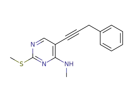 Molecular Structure of 598298-06-7 (4-Pyrimidinamine, N-methyl-2-(methylthio)-5-(3-phenyl-1-propynyl)-)