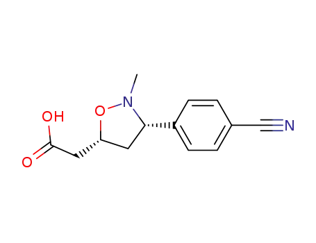 Molecular Structure of 253605-05-9 (2-[2-methyl-3(S)-(4-cyanophenyl)-isoxazolidin-5(R)-yl]acetic acid)