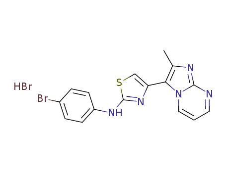 Molecular Structure of 1116559-17-1 (2-(4-bromophenylamino)-4-(2-methyl-imidazo[1,2-a]pyrimidin-3-yl)thiazole monohydrobromide)