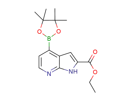 Molecular Structure of 945865-21-4 (1H-Pyrrolo[2,3-b]pyridine-2-carboxylic acid, 4-(4,4,5,5-tetramethyl-1,3,2-dioxaborolan-2-yl)-, ethyl ester)