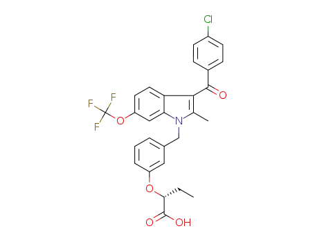 Molecular Structure of 668455-62-7 (Butanoic acid, 2-[3-[[3-(4-chlorobenzoyl)-2-methyl-6-(trifluoromethoxy)-1H-indol-1-yl]methyl]phenoxy]-, (2R)-)