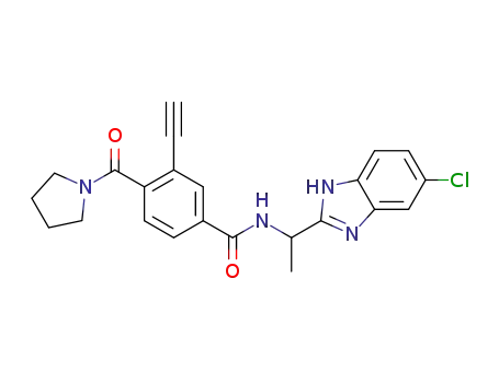 Molecular Structure of 713138-43-3 (rac.-N-[1-(5-chloro-1H-benzoimidazol-2-yl)-ethyl]-3-ethynyl-4-(pyrrolidine-1-carbonyl)-benzamide)