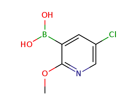 Molecular Structure of 943153-22-8 ((5-CHLORO-2-METHOXYPYRIDIN-3-YL)BORONIC ACID)