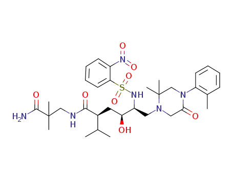 Molecular Structure of 1000047-43-7 ((2S,4S,5S)-6-[2,2-dimethyl-4-(2-methylphenyl)-5-oxopiperazin-1-yl]-4-hydroxy-2-isopropyl-5-(2-nitrobenzenesulfonylamino)hexanoic acid (2-carbamoyl-2-methylpropyl)amide)