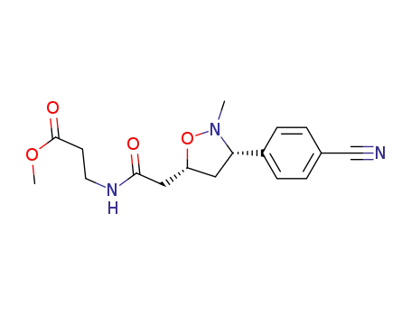 Molecular Structure of 253605-07-1 (3-[2-[2-methyl-3(S)-(4-cyanophenyl)-isoxazolidin-5(R)-yl]acetyl]aminopropionic acid methyl ester)