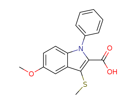 Molecular Structure of 104961-51-5 (1H-Indole-2-carboxylic acid, 5-methoxy-3-(methylthio)-1-phenyl-)