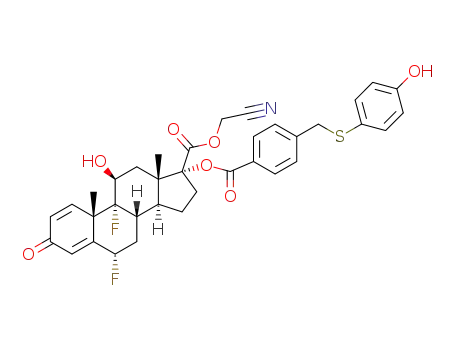 Molecular Structure of 1257086-00-2 (cyanomethyl (6α,11β,17α)-6,9-difluoro-11-hydroxy-17-[(4-{[(4-hydroxyphenyl)thio]methyl}benzoyl)oxy]-3-oxoandrosta-1,4-diene-17-carboxylate)