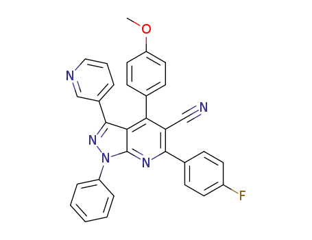 Molecular Structure of 1357585-60-4 (6-(4-fluorophenyl)-4-(4-methoxyphenyl)-1-phenyl-3-(pyridin-3-yl)-1H-pyrazolo[3,4-b]pyridine-5-carbonitrile)