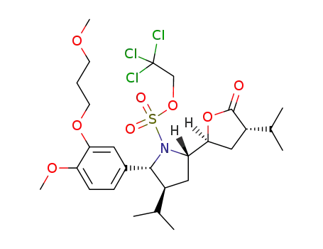 Molecular Structure of 1200341-46-3 ((2R,2'S,3S,4'S,5S)-3-isopropyl-5-(4-isopropyl-5-oxo-tetrahydro-furan-2-yl)-2-(4-methoxy-3-(3-methoxypropoxy)-phenyl)-pyrrolidine-1-sulfonic acid 2,2,2-trichloro-ethyl ester)