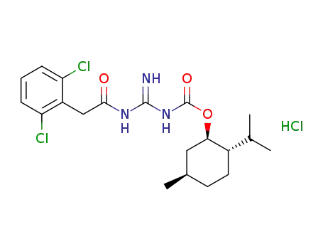 Molecular Structure of 1364788-66-8 (1-(R)-{N'-[2-(2,6-dichloro-phenyl)-acetyl]-guanidinocarbonyloxy}-2-(S)-isopropyl-5-(R)-methyl-cyclohexane hydrochloride)