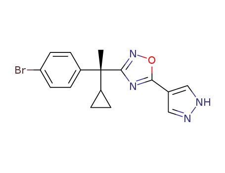 Molecular Structure of 1360552-35-7 (3-[(R)-1-(4-bromo-phenyl)-1-cyclopropyl-ethyl]-5-(1H-pyrazol-4-yl)-[1,2,4]oxadiazole)