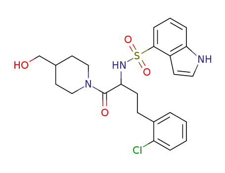 Molecular Structure of 1198056-25-5 (N-[3-(2-chlorophenyl)-1-{[4-(hydroxymethyl)piperidin-1-yl]carbonyl}propyl]-1H-indole-4-sulfonamide)