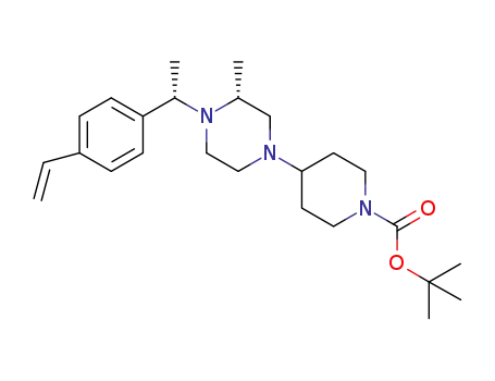 Molecular Structure of 821005-18-9 (1-Piperidinecarboxylic acid,
4-[(3R)-4-[(1S)-1-(4-ethenylphenyl)ethyl]-3-methyl-1-piperazinyl]-,
1,1-dimethylethyl ester)