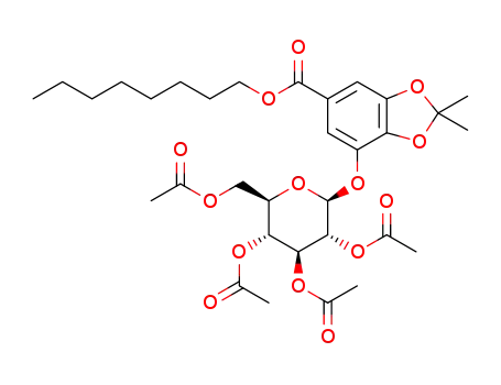 Molecular Structure of 1329454-54-7 (octyl 3-O-(2,3,4,6-tetra-O-acetyl-β-D-glucopyranoside)-4,5-O-isopropylidene-benzoate)