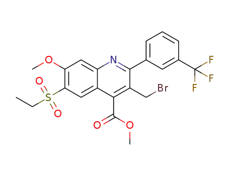 Molecular Structure of 1335116-56-7 (methyl 3-(bromomethyl)-6-(ethylsulfonyl)-7-(methyloxy)-2-[3-(trifluoromethyl)phenyl]-4-quinolinecarboxylate)