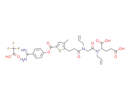 Molecular Structure of 1415763-00-6 (N-allyl-N-[N-allyl-N-(3-{5-[(4-amidinophenoxy)carbonyl]-3-methylthiophen-2-yl}propanoyl)glycyl]-L-glutamic acid trifluoroacetate)