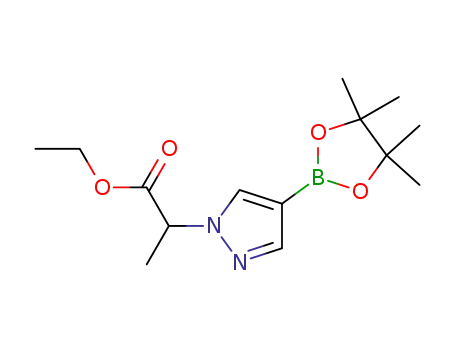 Molecular Structure of 1220968-24-0 (Ethyl 2-(4-(4,4,5,5-tetramethyl-1,3,2-dioxaborolan-2-yl)-1H-pyrazol-1-yl)propanoate)