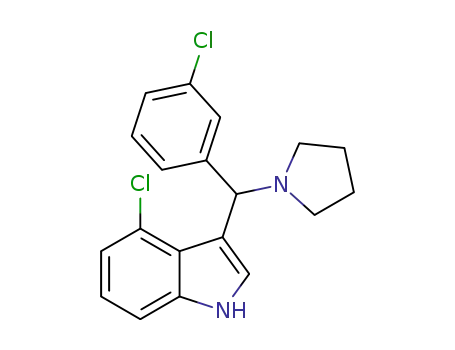 Molecular Structure of 1634687-04-9 (4-chloro-3-((3-chlorophenyl)(pyrrolidin-1-yl)methyl)-1H-indole)