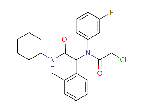 Molecular Structure of 1355324-97-8 (2-chloro-N-(2-(cyclohexylamino)-2-oxo-1-(o-tolyl)ethyl)-N-(3-fluorophenyl)acetamide)