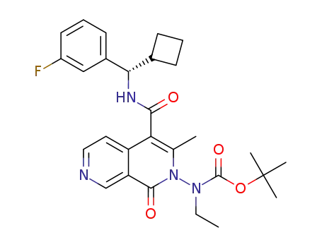 Molecular Structure of 1333402-01-9 ((4-{[(S)-cyclobutyl-(3-fluorophenyl)methyl]carbomoyl}-3-methyl-1-oxo-1H-2,7-naphthyridin-2-yl)-ethyl-carbamic acid tert-butyl ester)