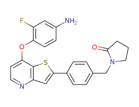 Molecular Structure of 1342835-31-7 (1-(4-(7-(4-amino-2-fluorophenoxy)thieno[3,2-b]pyridin-2-yl)benzyl)pyrrolidin-2-one)